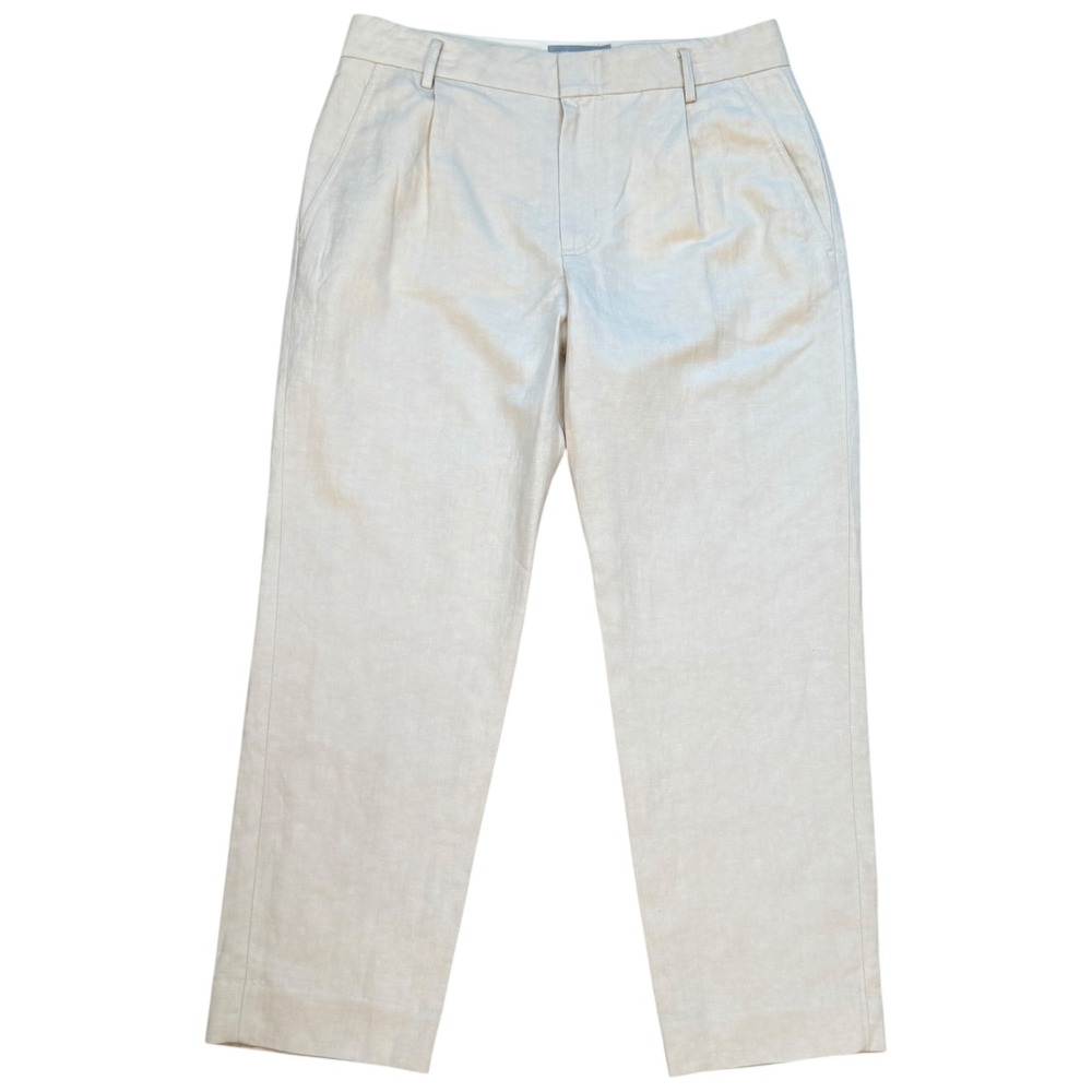 Vince Pleated Linen Cropped Pants Trousers Beige Size 12 MSRP $285 Quiet‎ Luxury